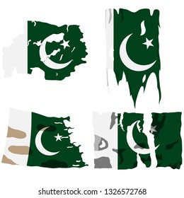 Set with the image of the flag of Pakistan. Vector isolated on white background.