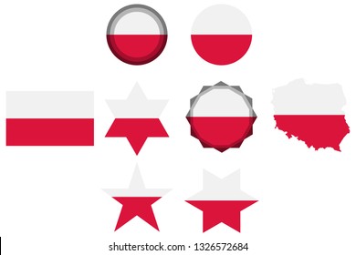 Set with the image of the flag of Poland. Vector isolated on white background.