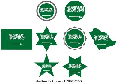 Set with the image of the flag of Saudi Arabia. Vector isolated on white background.
