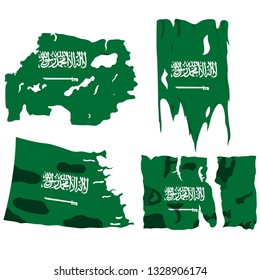 Set with the image of the flag of Saudi Arabia. Vector isolated on white background.