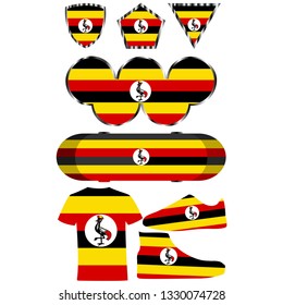 Set with the image of the flag of Uganda. Vector isolated on white background.