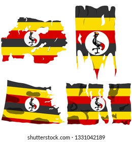 Set with the image of the flag of Uganda. Vector isolated on white background.