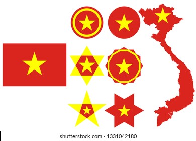 Set with the image of the flag of Vietnam. Vector isolated on white background.