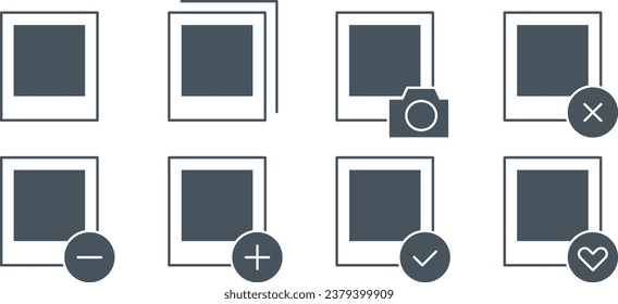 Set of image gallery icons. Vector collection digital photo album design. Picture edit, delete, add, favorite icon.