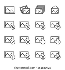 Set of image icons in modern thin line style. High quality black outline picture symbols for web site design and mobile apps. Simple linear image pictograms on a white background.