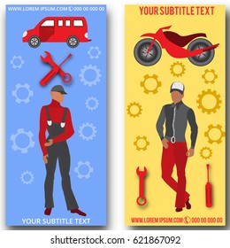  Set,  image of sales of goods for cars and motorcycles. Informing and promoting