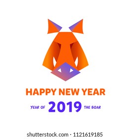 Set image silhouette wild pig, hog. Horoscope sign chinese earth boar. Happy new year party logo, sign, badge, insignia. Greeting card in 2019. Vector illustration.