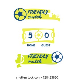 Set of image soccer and football accessories for sport hobby, challenge, championship isolate on white background. Vector illustration. Scoreboard for home and guest team. Friendly match.