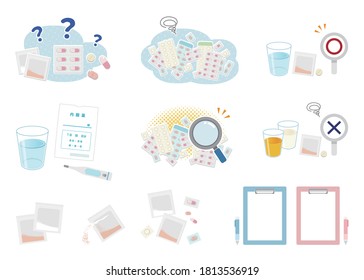A set of images about taking medicine. It says "Internal medicine" in Japanese.