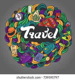 set of images about travel with pattern, vector illustration