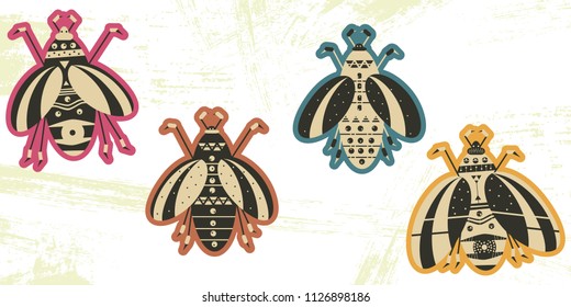 a set of images of abstract beetles.