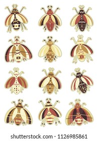 a set of images of abstract beetles.