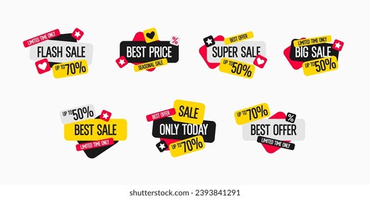 A set of images to advertise the sale. Stickers for advertising discounts. Vector graphics in a modern style.