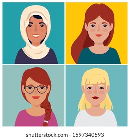 set images of beautiful women avatar character icon vector illustration design