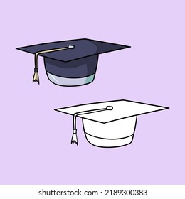 A set of images, a black hat for a graduate, a vector illustration in cartoon style on a colored background