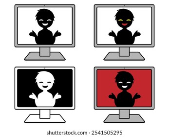 A set of images of black silhouette villains on a computer