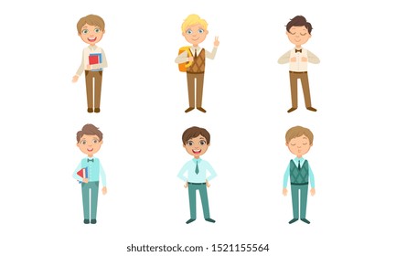 Set of images of boys schoolchildren. Vector illustration.