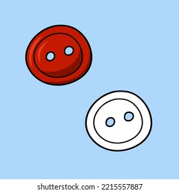 Set of images, Bright red round button for clothes, vector illustration in cartoon style on a colored background