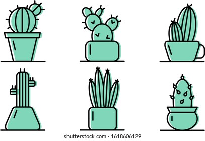 
set of images with cacti of different types. Icons with succulents.