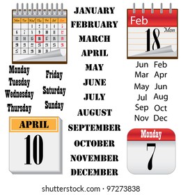 Set of images of calendars on the white background.