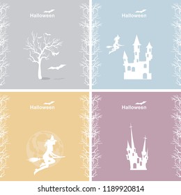 Set of images. Castle, trees, witch