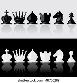 set of images of chess pieces with reflection