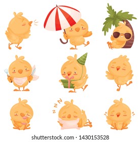 Cartoon Chicken Character Sitting Under Palm Stock Vector (Royalty Free ...