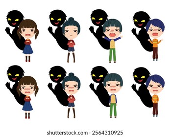 A set of images of a child and a black silhouette of a suspicious person