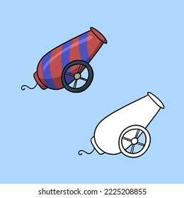 Set of images, Circus cannon with colored stripes, vector illustration in cartoon style on a colored background