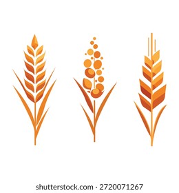 Un conjunto de Imágenes de espigas de trigo de colores. Ilustración vectorial