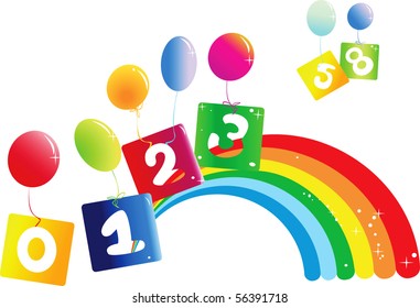 set of images colorful rainbow numbers