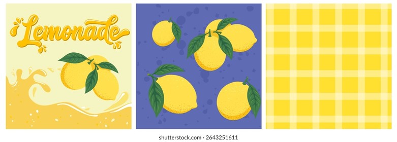 Set of images with the concept of homemade lemonade. Images for advertising, poster, poster, print. Vector EPS10