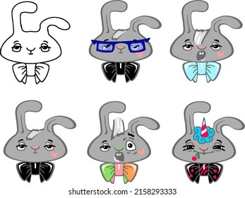 set of images of cute cartoon bunnies.