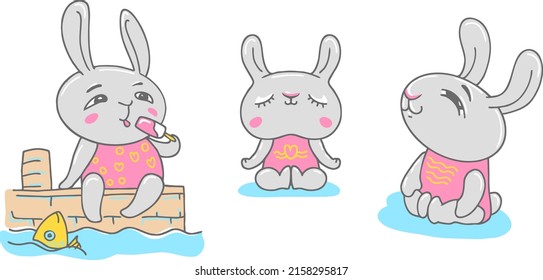 set of images of cute cartoon bunnies.