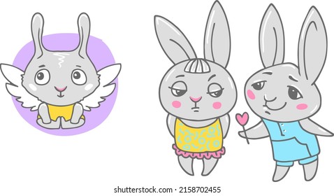 set of images of cute cartoon bunnies.