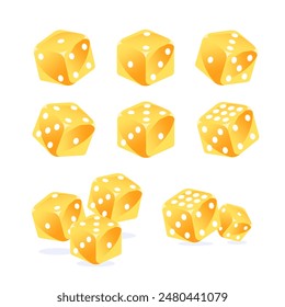 A set of images of dice in a cute cartoon style.