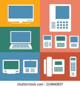 Set of images of different computers and monitors