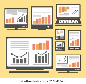 Set of images of different computers and monitors
