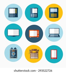 Set of images of different computers and monitors