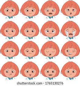 A set of images of different emotions of one character, a red-haired girl