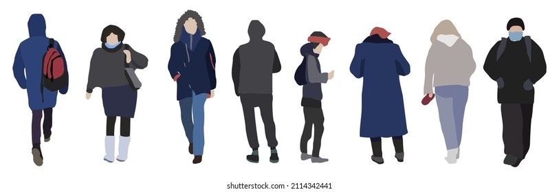 Set of images of different people in winter clothes. City flat infographic