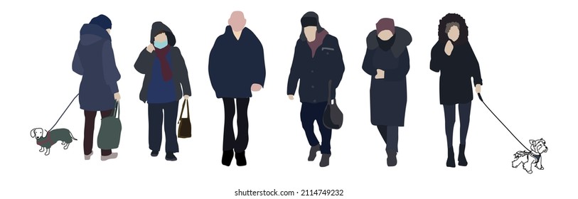 Set of images of different people in winter clothes. City flat infographic