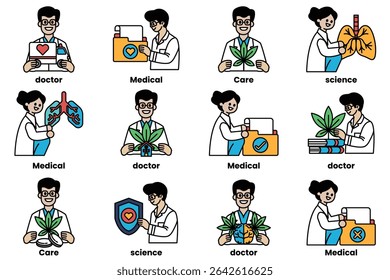 A set of images of doctors and medical professionals. The images are of people holding medical items such as stethoscopes, and some are holding plants. The images are arranged in a grid