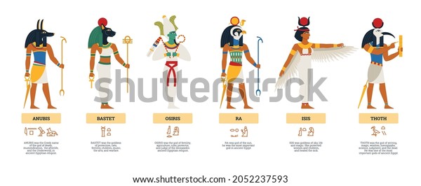 Set Images Egyptian Ancient Gods Goddess Stock Vector (Royalty Free ...