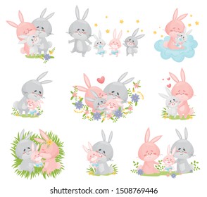 Set of images of a family of rabbits. Vector illustration on a white background. svg