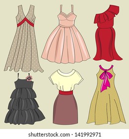 Set 12 Cute Women Dresses Vector Stock Vector (Royalty Free) 714993541