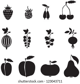 A set of images of fruits and berries