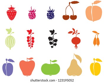 A set of images of fruits and berries