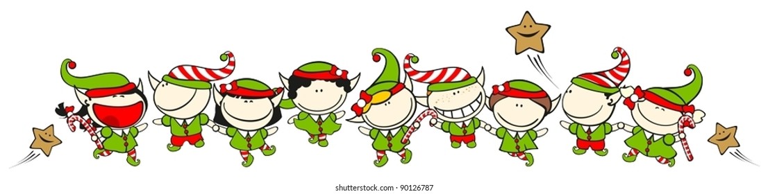 Set Of Images Of Funny Kids On A White Background #60, Christmas Elves Theme