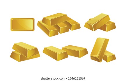 Set Of Images Of Gold Bars. Vector Illustration.